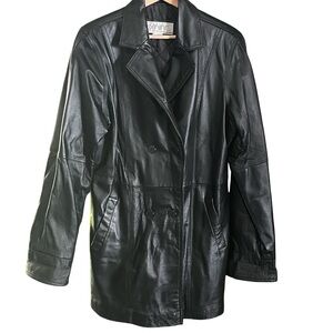 Vintage Comint Leather Jacket Black Double Breasted Lined Women’s Large